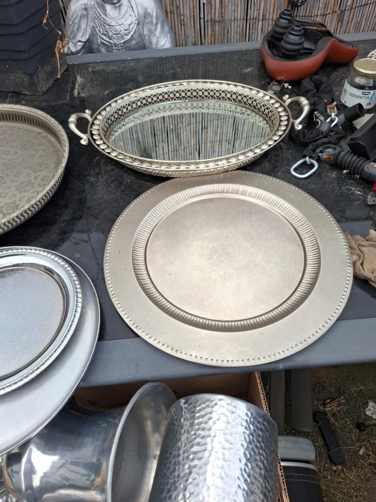zilvere vazen en dienbladen, Ophalen of Verzenden, Rechthoekig, Hout