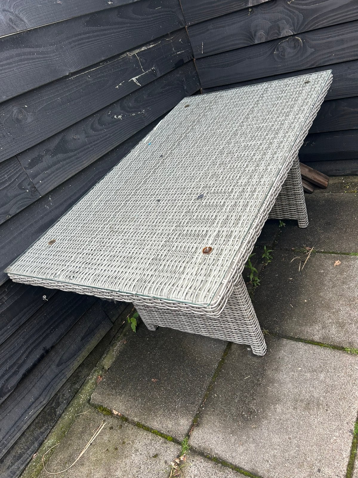 Lounge tafel met glazen blad, Ophalen, Gebruikt, Rechthoekig, Wicker