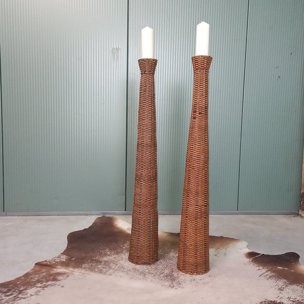 Vintage rotan kaarskandelaars, Ophalen of Verzenden, Gebruikt, Kandelaar, 115 cm