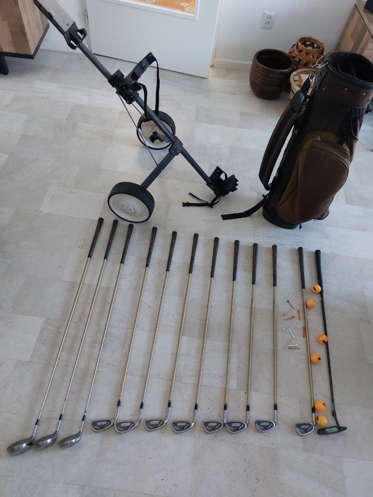 Complete Golfset links met Trolley en Tas - Impression Clubs, Sport en Fitness, Golf, Ophalen, Gebruikt, Set, Overige merken