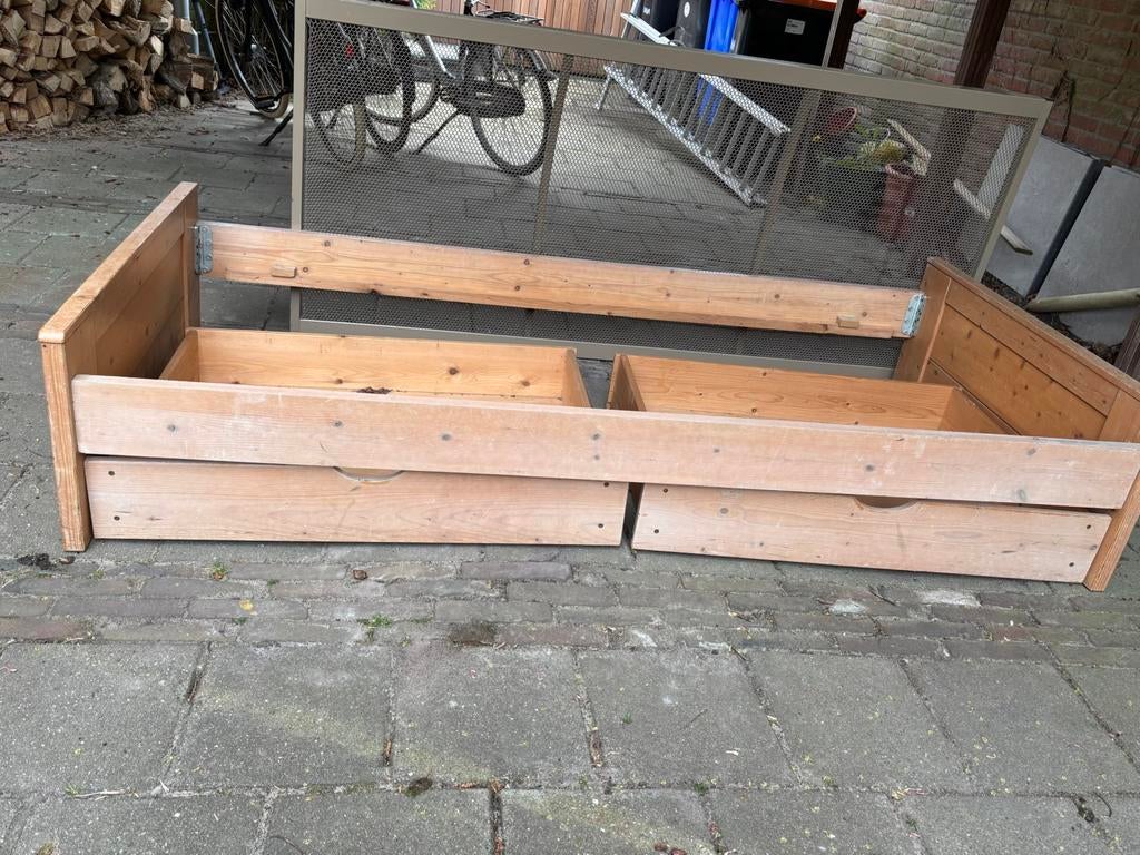 Auping spiraalbodem 1 persoons met houten bed met lades, Huis en Inrichting, Slaapkamer | Matrassen en Bedbodems, Ophalen, Gebruikt