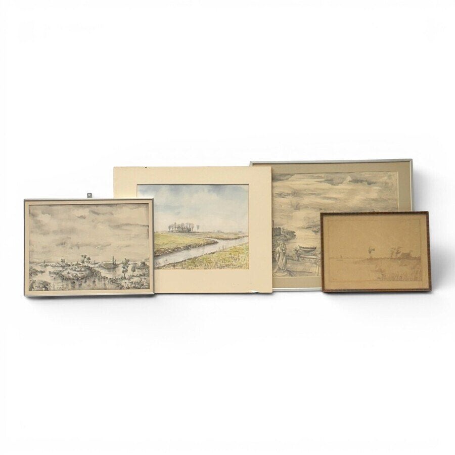 Drie aquarellen Ernst Knol en een aquarel H.de Jong., Ophalen of Verzenden
