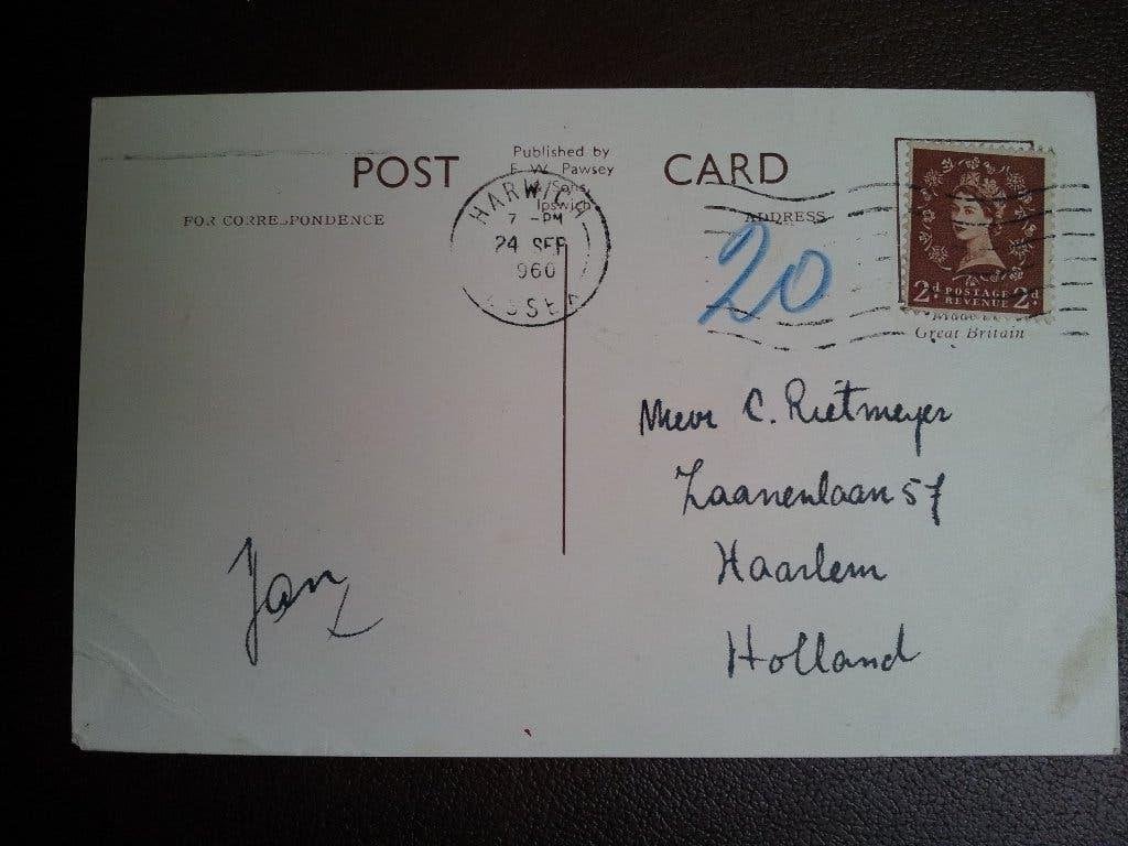 Ansichtkaarten oud. met strafport Engeland 1960, Ophalen of Verzenden, Briefkaart