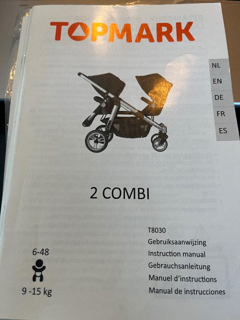 Topmark duo kinderwagen, Kinderen en Baby's, Kinderwagens en Combinaties, Gebruikt, Combiwagen, Overige merken, Duowagen, Verstelbare duwstang