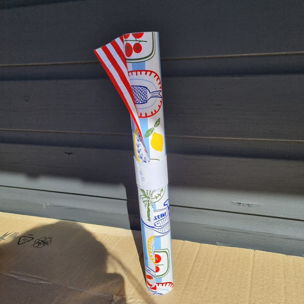 Cadeaupapier food mediterraans gestreept inpakpapier rol, Diversen, Verzenden, Nieuw
