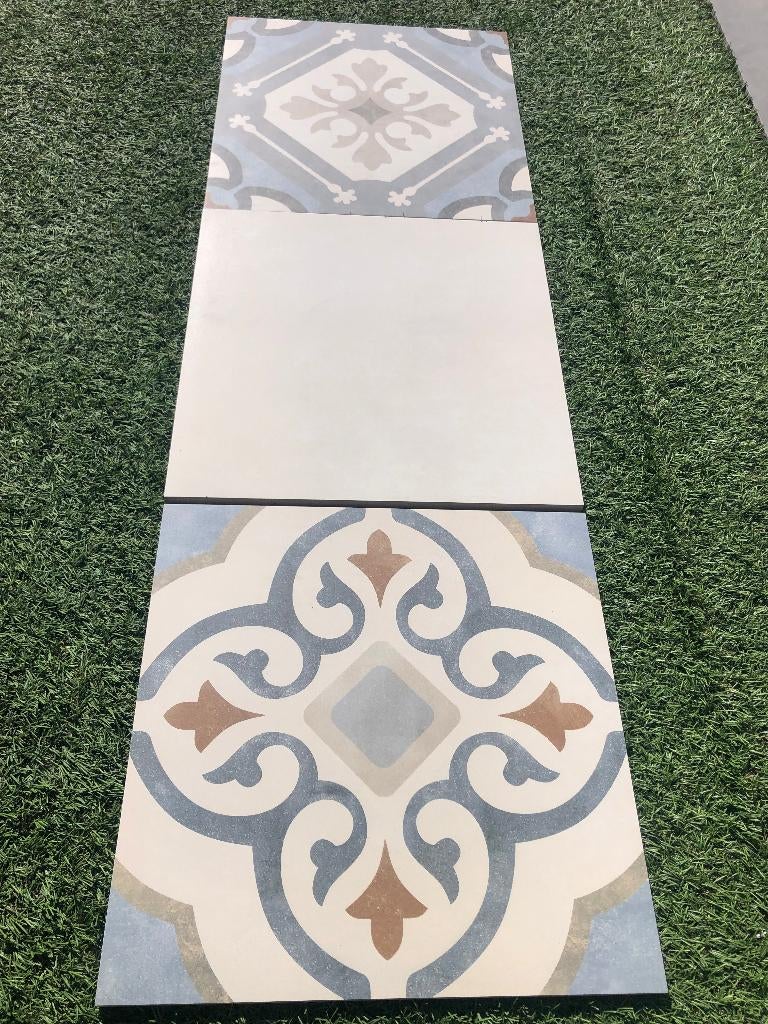 Keramische terrastegels met decortegel 60x60x2 cm 1 ste keus, Keramiek, Nieuw, Ophalen of Verzenden, 10 m² of meer