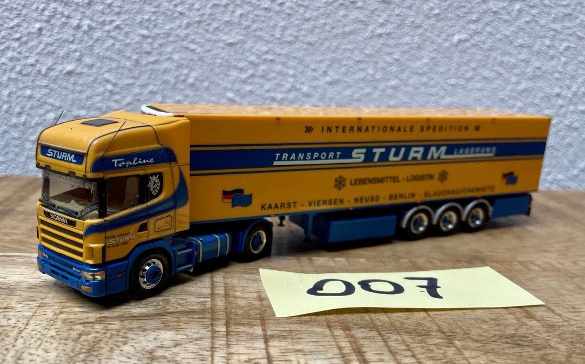 007 Herpa Scania 164 V8 topline Spedition Sturm koeloplegger, Ophalen of Verzenden, Zo goed als nieuw, Bus of Vrachtwagen, Herpa