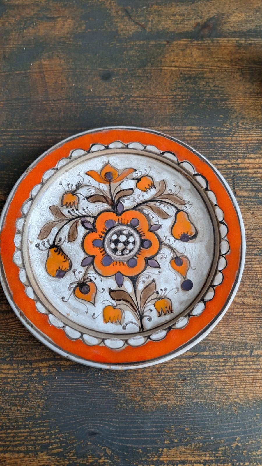 Vintage Schiavon Wandbord 25 cm - Oranje Bloemen, Ophalen of Verzenden