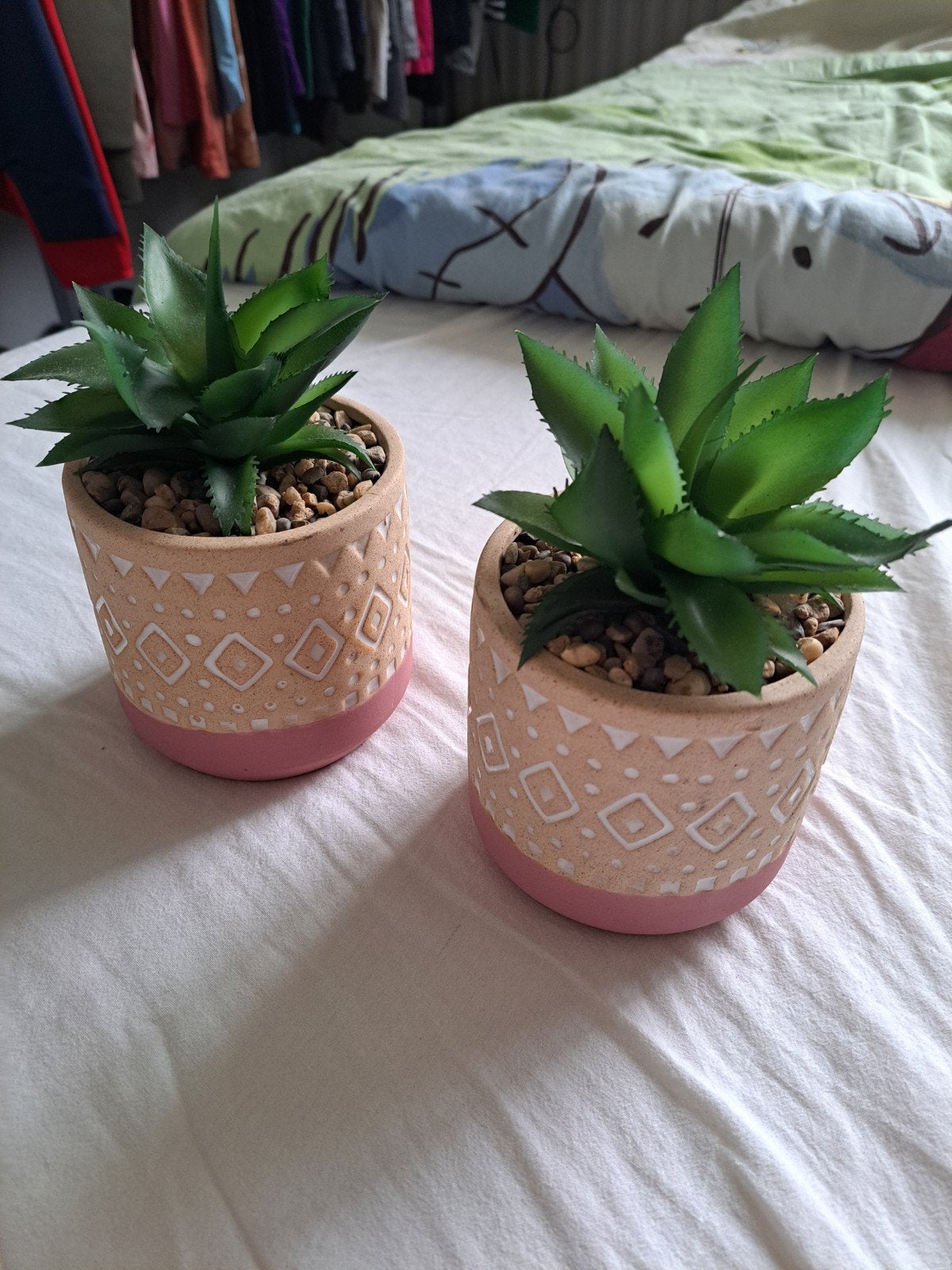 Set van 2 kunstplanten in roze-beige potten, Binnen, Groen, Onderhoudsvrij, Kunstplant