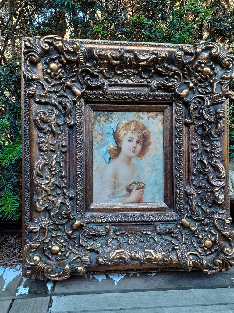 Groot olieverfschilderij op paneel in kapitale sierlijst, Paneel, Portret of Personen, Realistisch, Ophalen of Verzenden