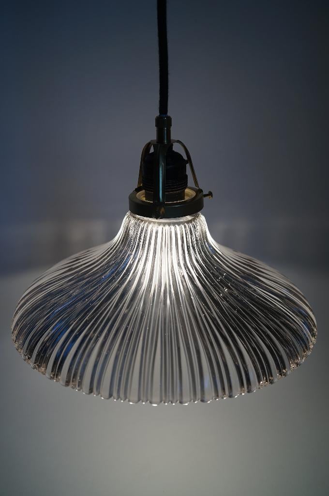 antiek groot model holophane lamp glas rib messing armatuur, Ophalen of Verzenden