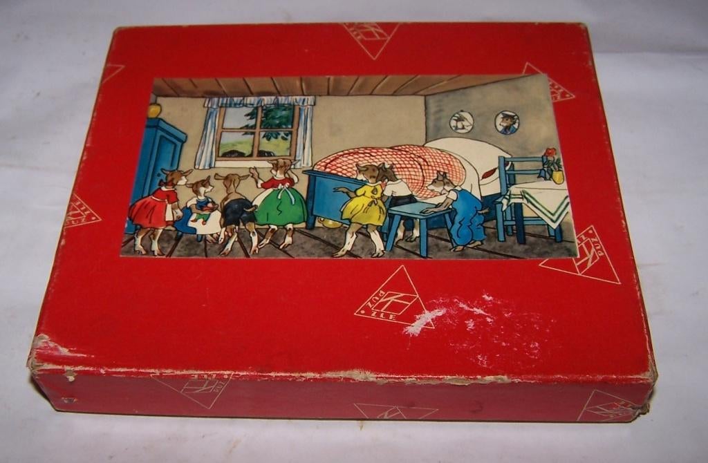 Antieke 2-delige houten sprookjespuzzel. Izgs., Ophalen of Verzenden