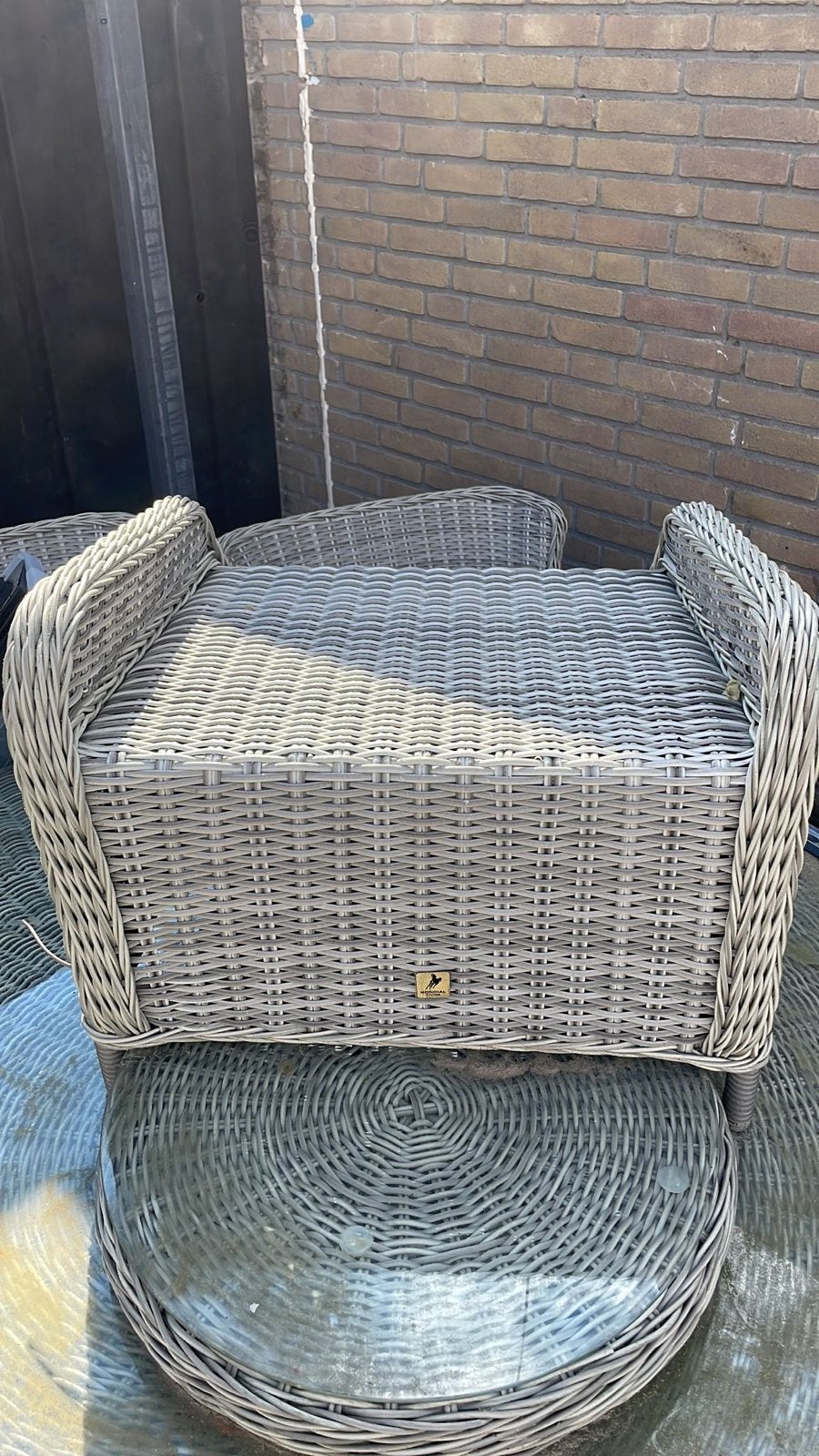 Wicker tuinset met 6 stoelen en ronde tafel, Ophalen, Gebruikt, Eettafel, 8 zitplaatsen