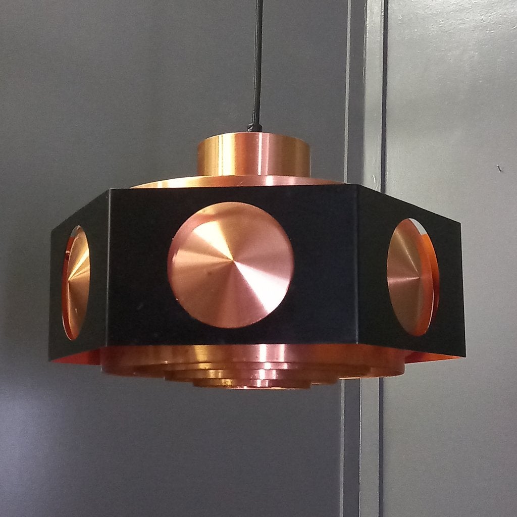 Vintage Space Age Koperen Plafondlamp Birger Hammerstad, Ophalen of Verzenden, Metaal