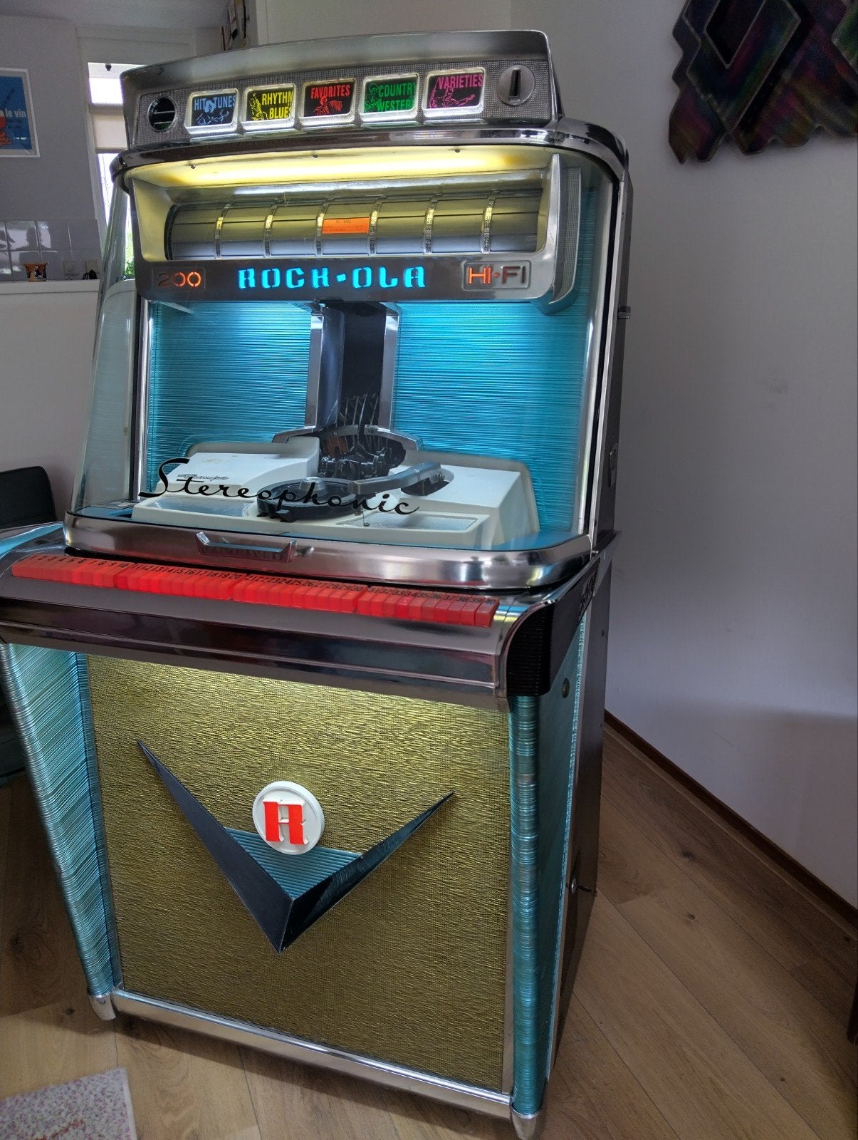 Rock-Ola Tempo 1, 200 Selecties, gereviseerd+ bluetooth., Verzamelen, Automaten | Jukeboxen, Gebruikt, Rock Ola, 1950 tot 1960