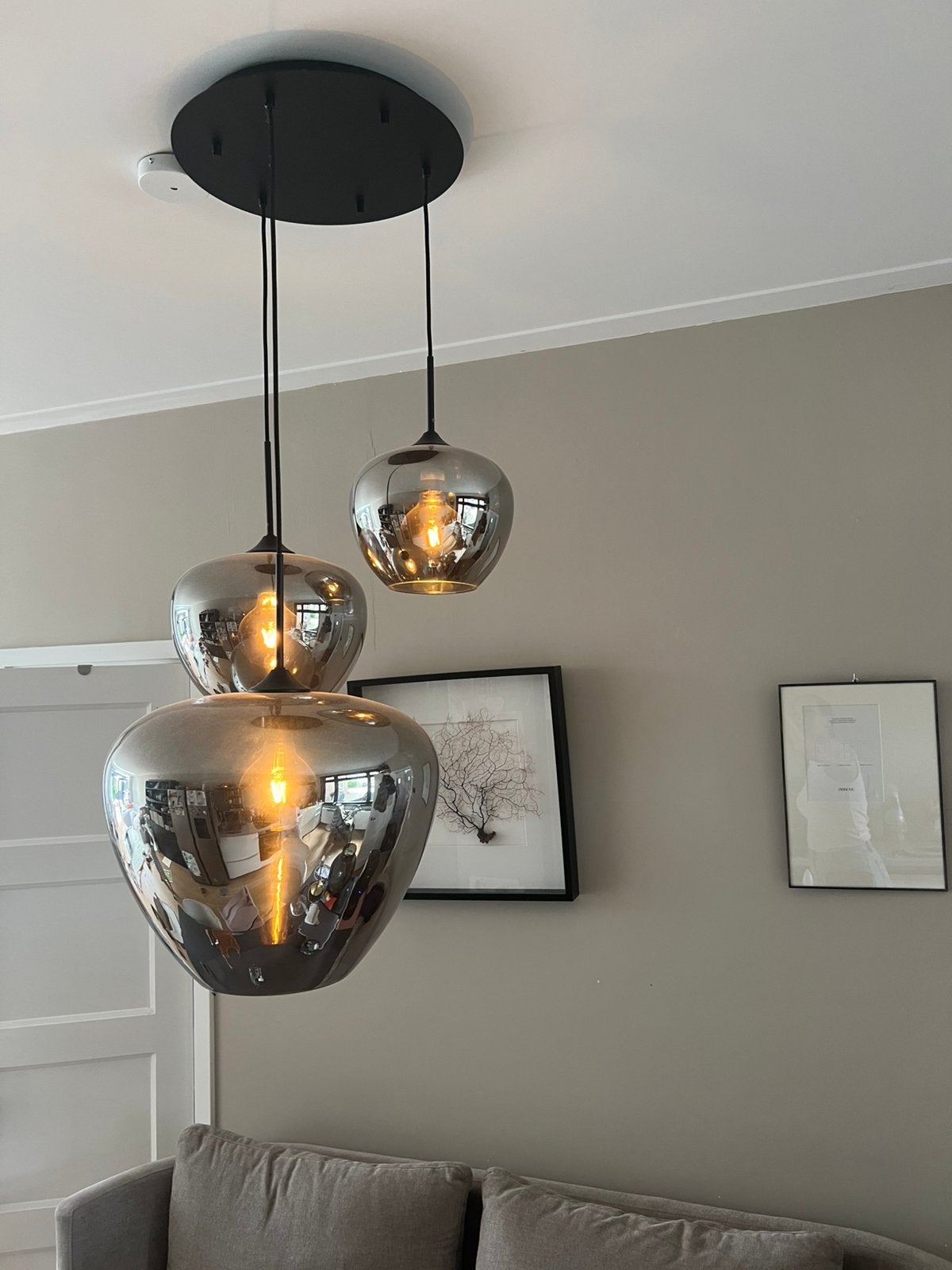 Hanglamp light&living Mayson 3-Lamps Smoke Glas, Huis en Inrichting, Ophalen, Nieuw, Glas, E27 (groot)