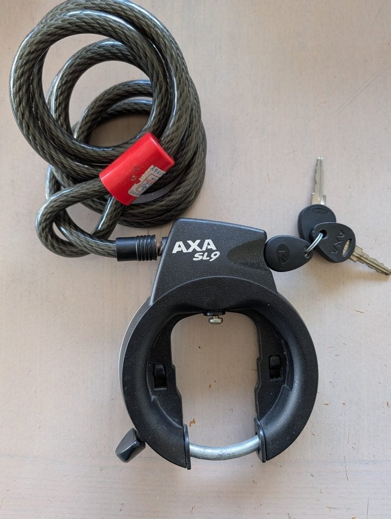 AXA SL9 fietsringslot met insteekketting en mouting plate, Ophalen of Verzenden, Gebruikt, Ringslot
