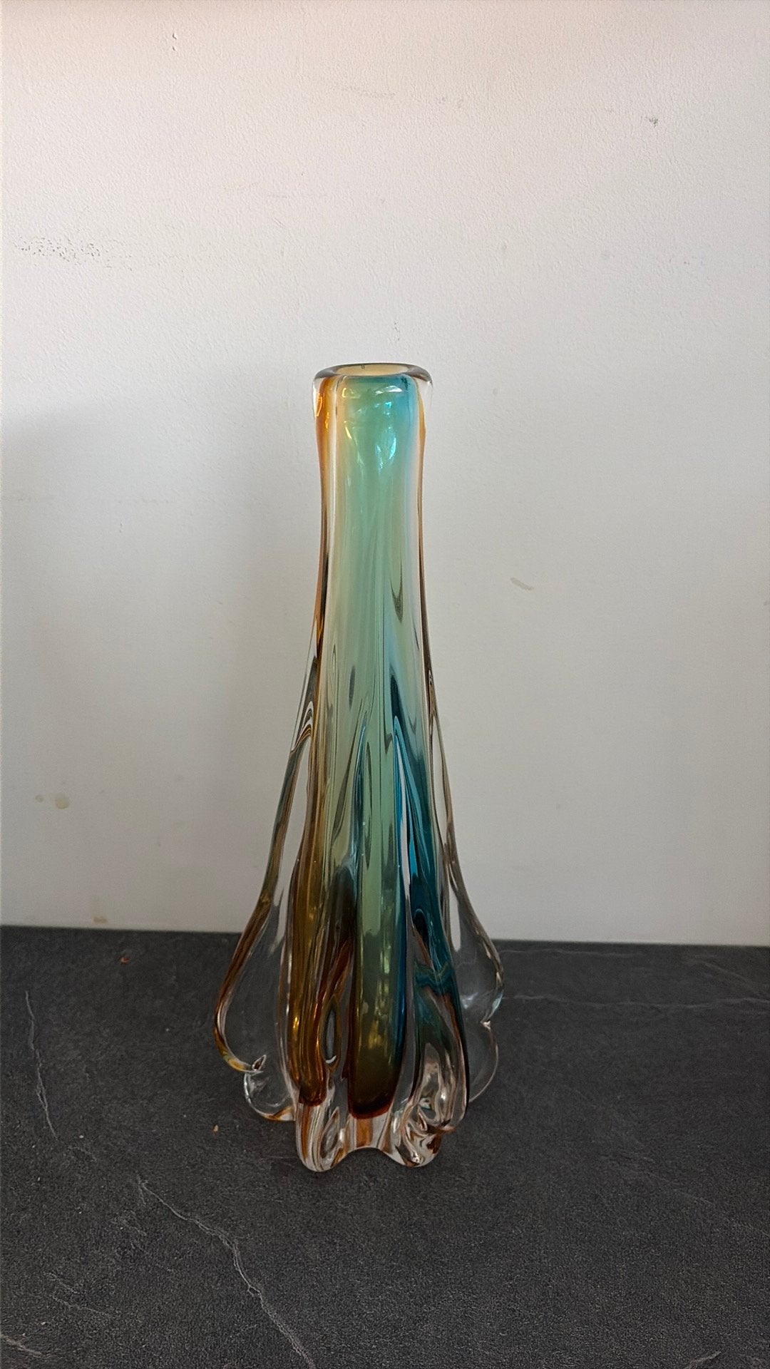 Prachtige glazen vaas Murano stijl, Ophalen, Zo goed als nieuw, Blauw, Glas