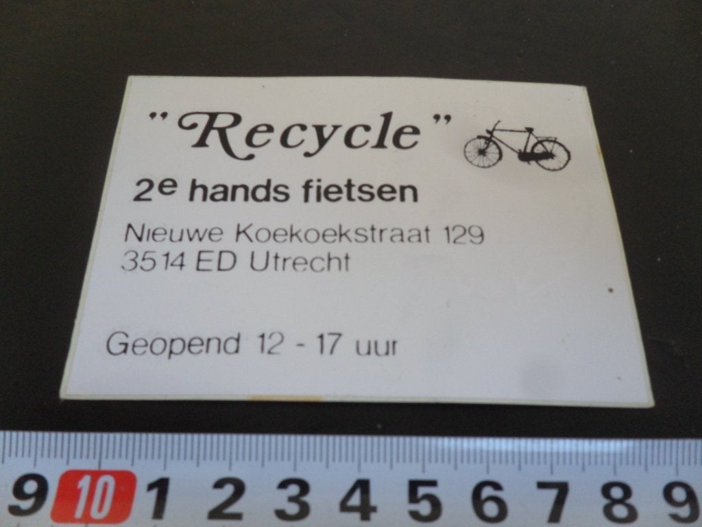 sticker Utrecht RECYCLE 2e hands fietsen fiets Nieuwe Koekoe, Ophalen of Verzenden, Zo goed als nieuw