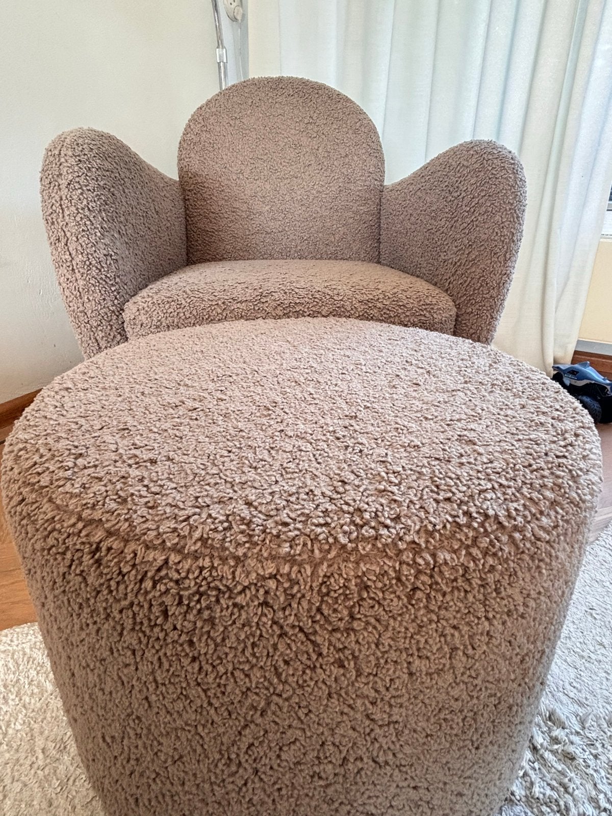 Teddy Bouclé Design Armchair + Footstool | Luxury Lounge Set, Ophalen, 75 tot 100 cm, Zo goed als nieuw, Stof