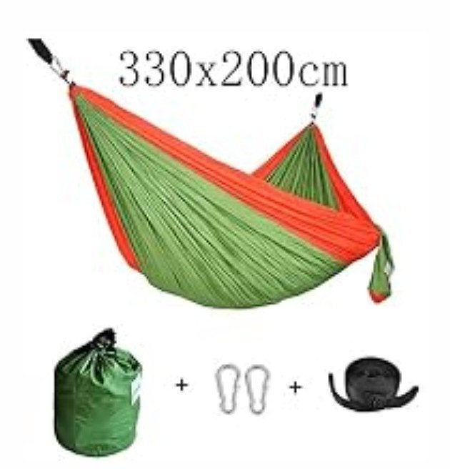 Cutequeen Dubbele Parachute Nylon Hangmat - Groen/Rood, Ophalen, Opvouwbaar, Meerpersoons, Zo goed als nieuw