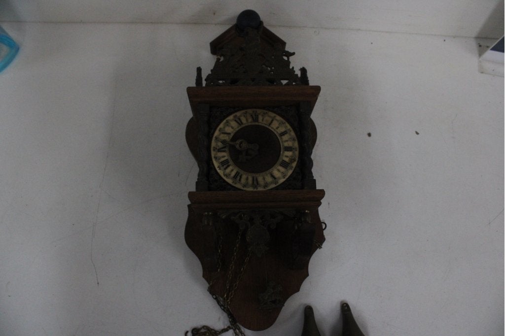 Antieke Zaanse hangklok met gewichten, Antiek en Kunst, Ophalen of Verzenden