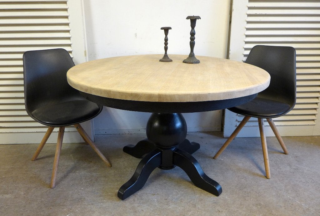 Prachtige zwarte landelijke ronde eiken eettafel 120 cm, 100 tot 150 cm, Zo goed als nieuw, Vijf personen of meer, Onbekend
