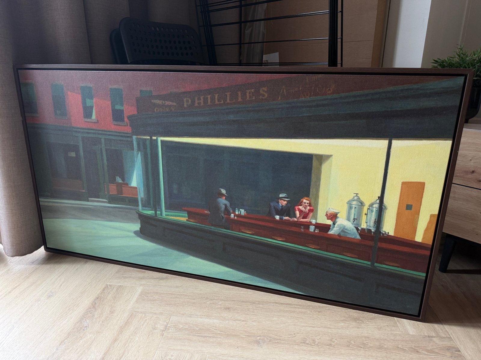 Edward Hopper Nighthawks reproductie, Doek, Realistisch, Ophalen of Verzenden, Print