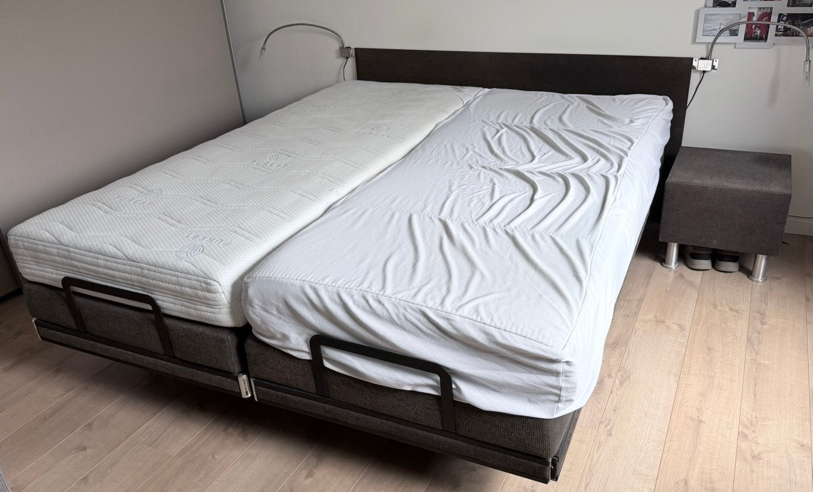 M- line boxspring, Ophalen, Gebruikt, Bruin, 210 cm