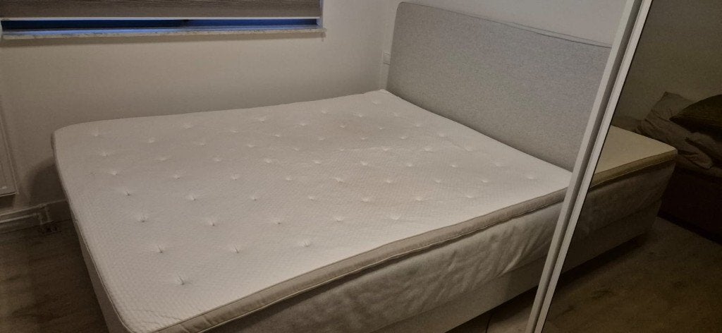 IKEA DUNVIK boxspring bed 160x200 - complete set, Huis en Inrichting, Gebruikt, Beige, Tweepersoons, Ophalen of Verzenden