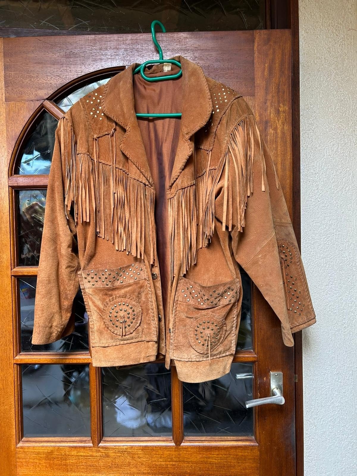 Western/ Cowboy suède franjejas met studs - Maat L, Kleding | Dames, Jassen | Zomer, Bruin, Maat 42/44 (L), Ophalen of Verzenden