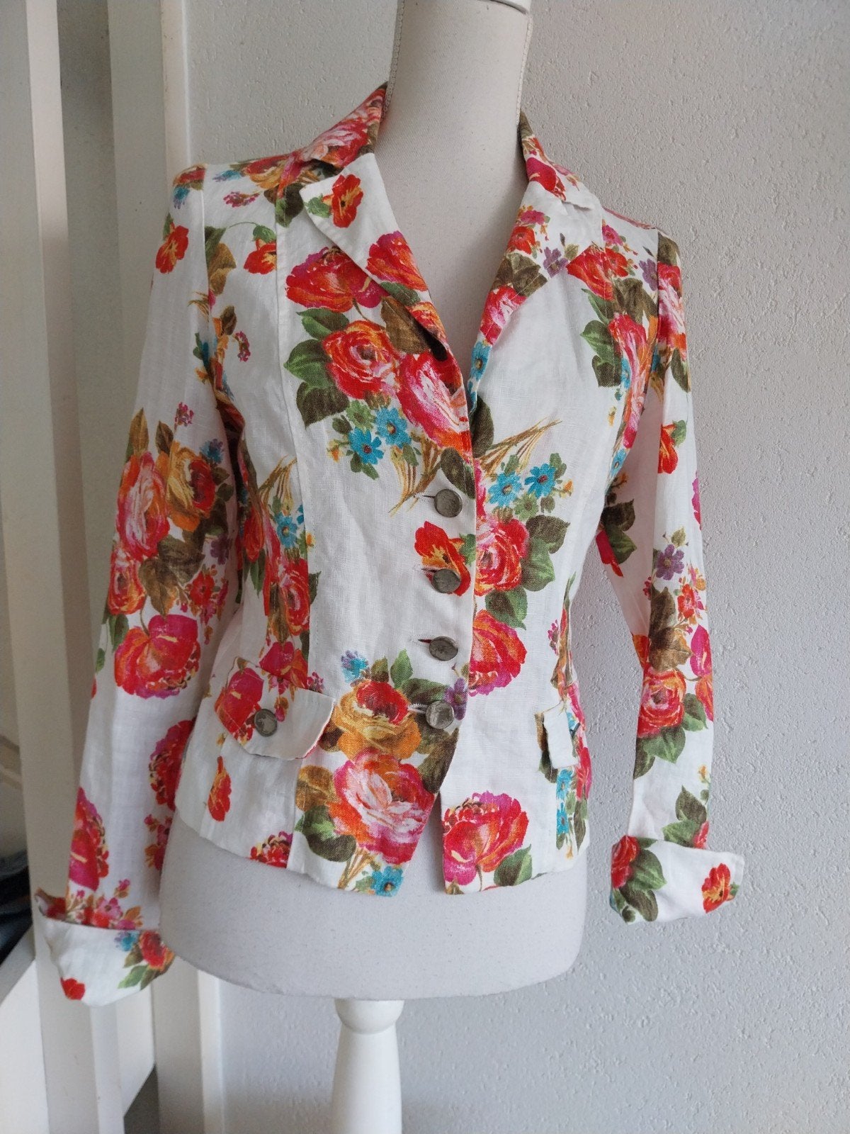 Linnen bloemenprint Jasje La Ligna maat M, Kleding | Dames, Maat 38/40 (M), Meerkleurig, Ophalen of Verzenden, Zo goed als nieuw