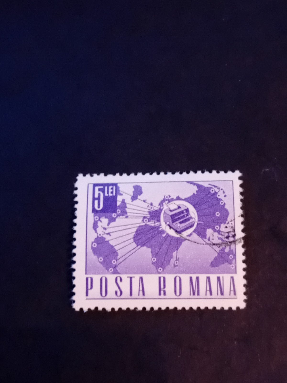 Postzegel Roemenië 5 Lei Posta Romana Wereldkaart, Ophalen of Verzenden, Overige landen