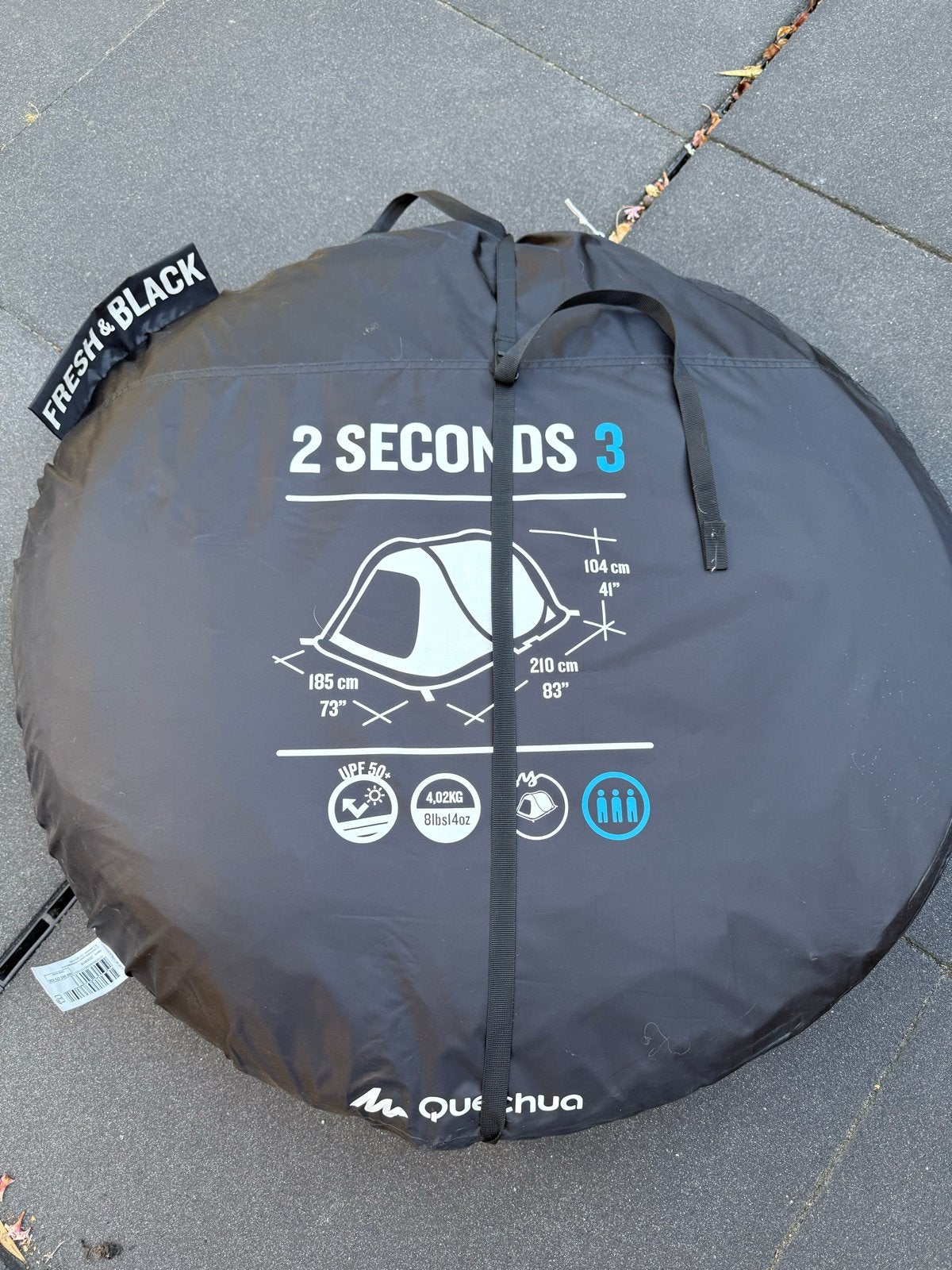 Quechua 2 Seconds Fresh & Black 3-persoons tent, Ophalen, Zo goed als nieuw, Tot en met 3