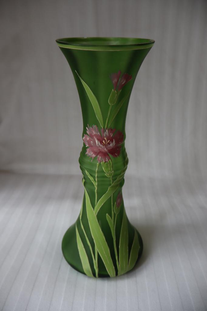 Antiek Boheems Art Nouveau glas emaille vaas c 1900, Ophalen of Verzenden
