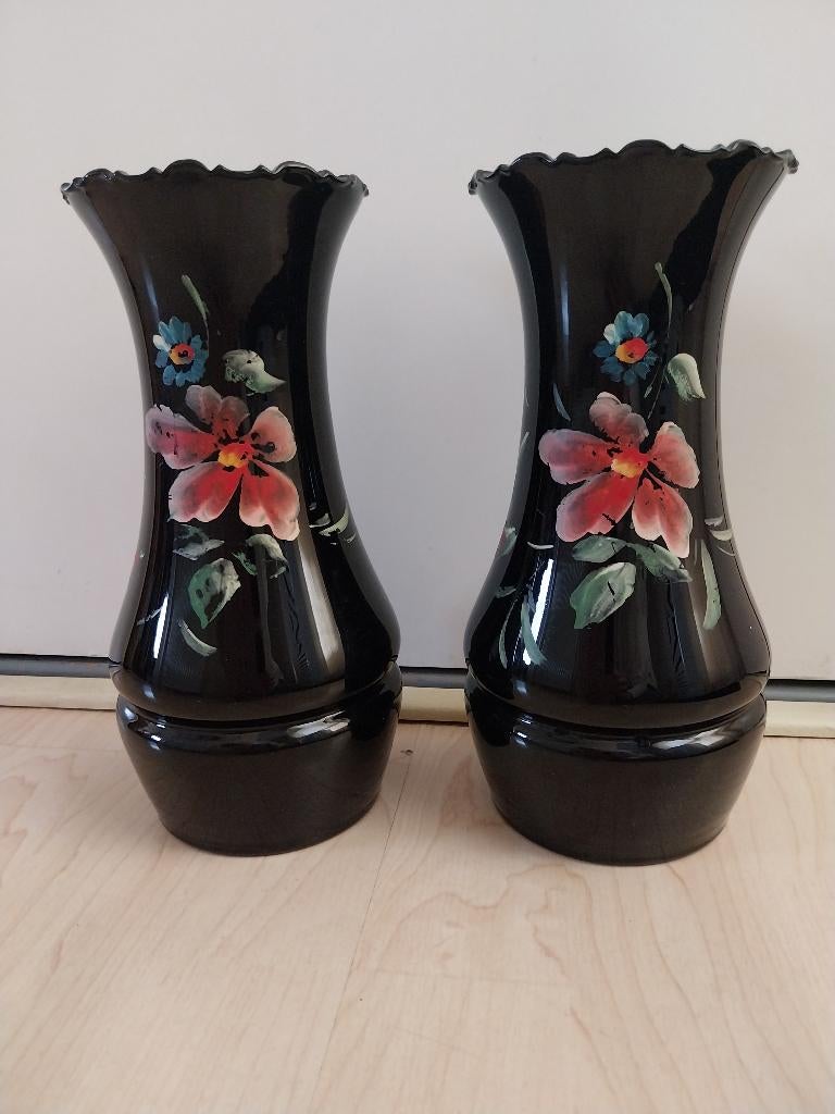 2 Vintage hyaliet glazen vazen, 60-er jaren.(lavaglas), Ophalen of Verzenden