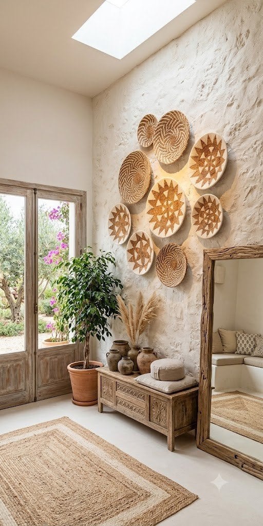 Decoratieve Wandmanden Set - Boho Stijl, Boho, Ophalen of Verzenden, Zo goed als nieuw, Natuurlijk materiaal
