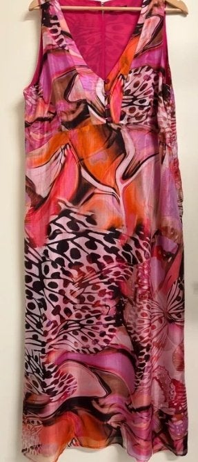 Silk dress pink orange 42/44, Maat 42/44 (L), Nieuw, Ophalen of Verzenden, Roze