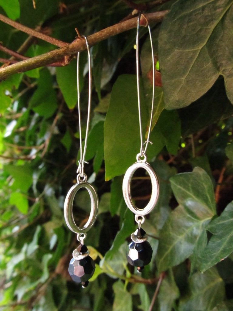 Oorbellen Phileine & Phianne glas facet verzilverd, Hangers, Zwart, Nieuw, Zilver