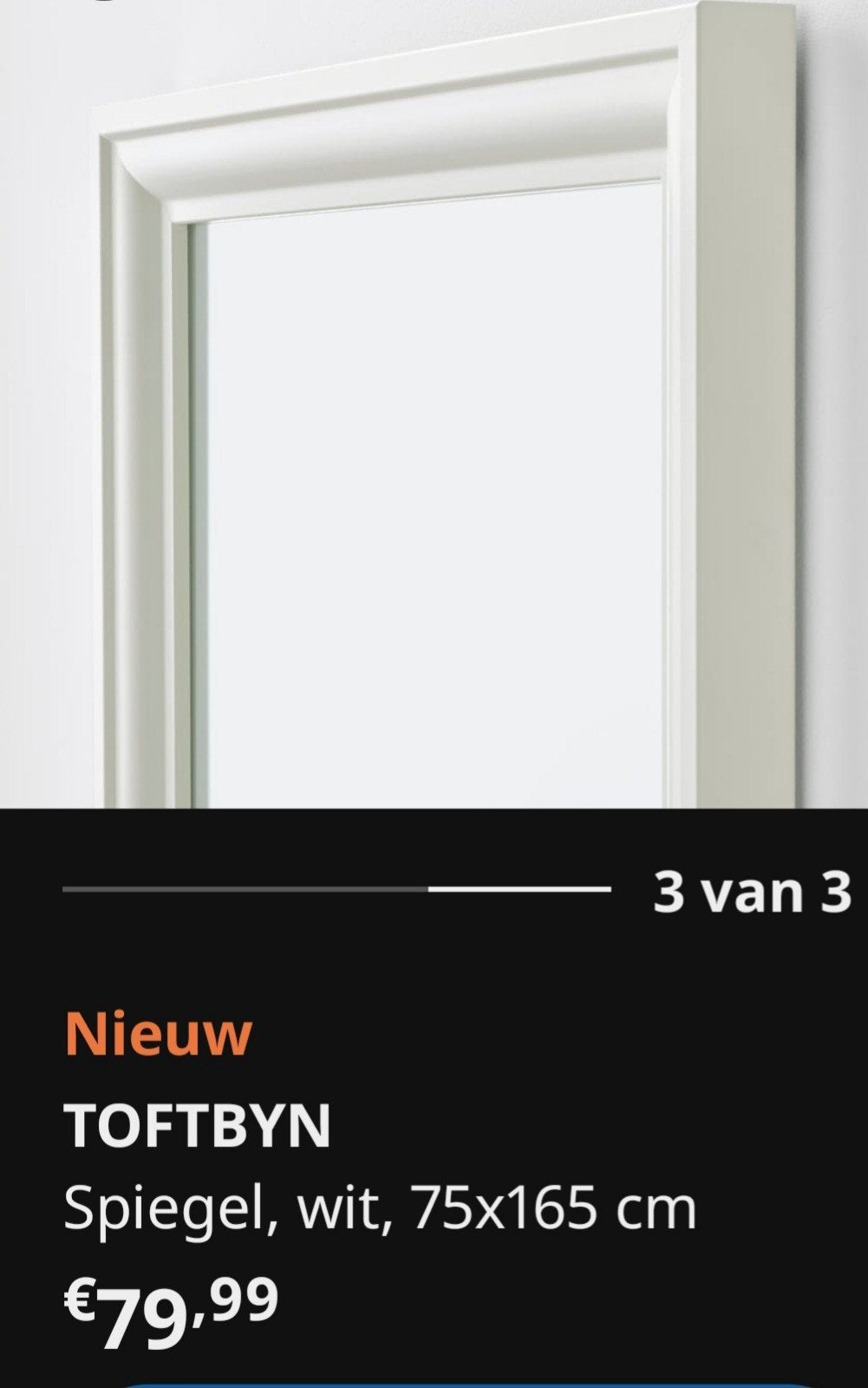 Grote IKEA spiegel TOFTBYN, Huis en Inrichting, Ophalen, Zo goed als nieuw, Rechthoekig