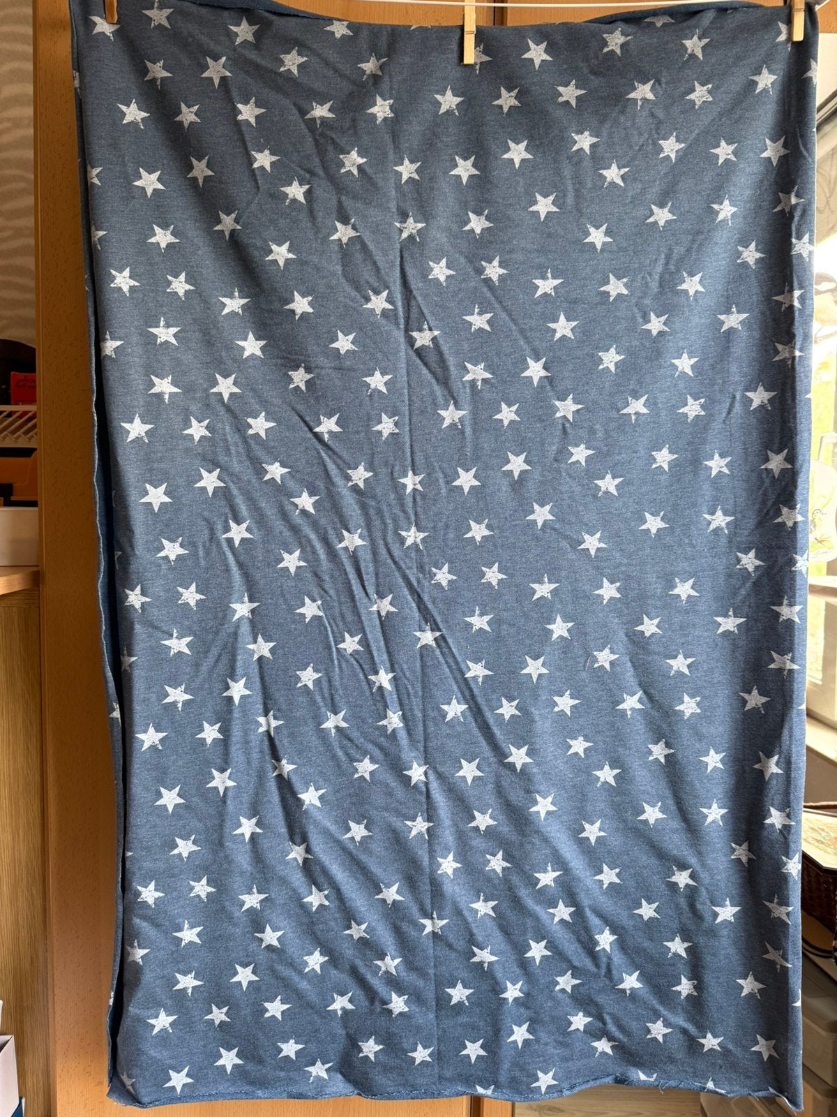 Tricot kl spijkergoedblauw met sterren LxB 110x150 465 gram, 120 cm of meer, Ophalen of Verzenden, Zo goed als nieuw, Katoen