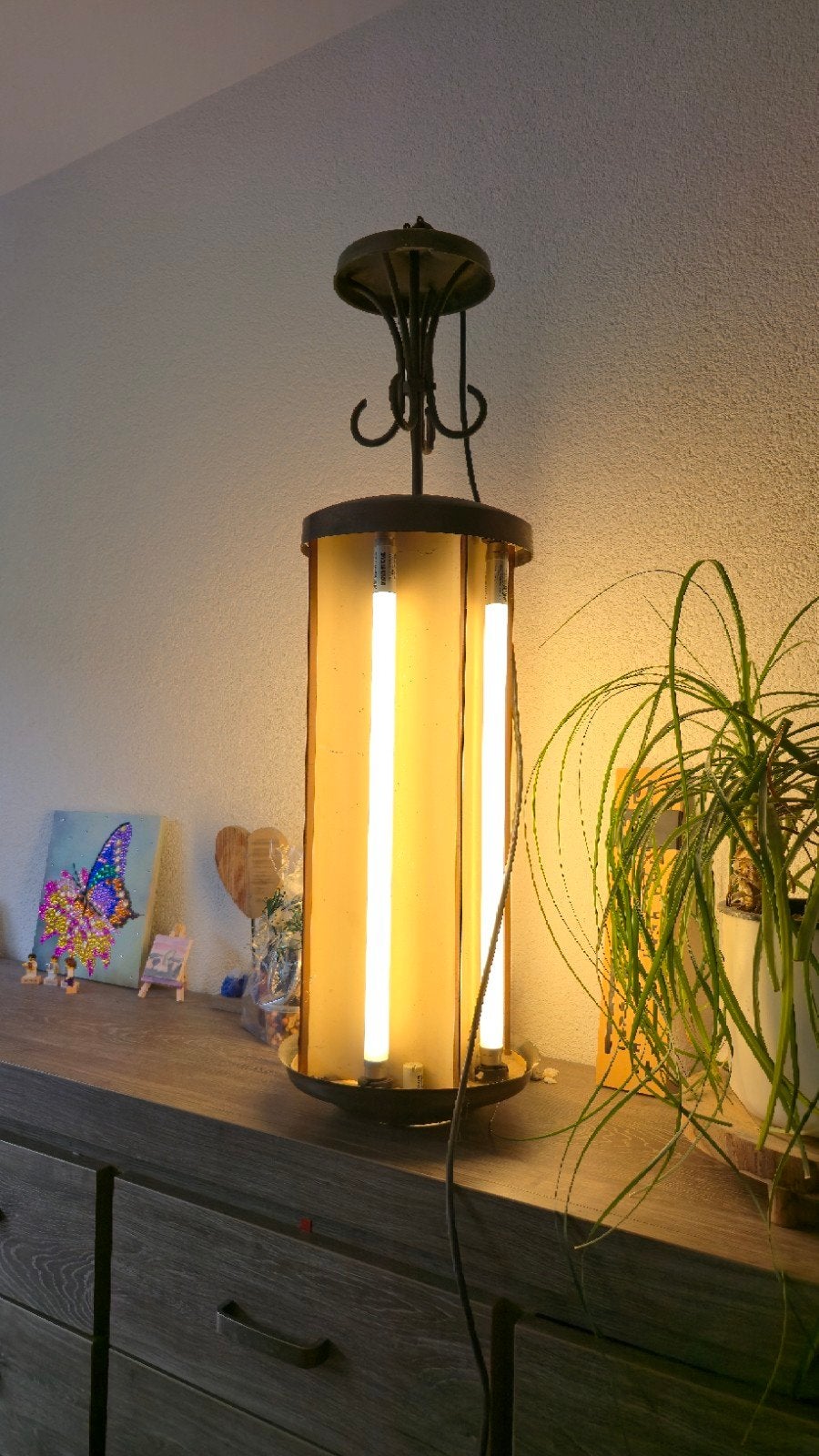 Grote jaren '50 TL hanglamp, Ophalen, Overige materialen, Gebruikt, G13 (TL)