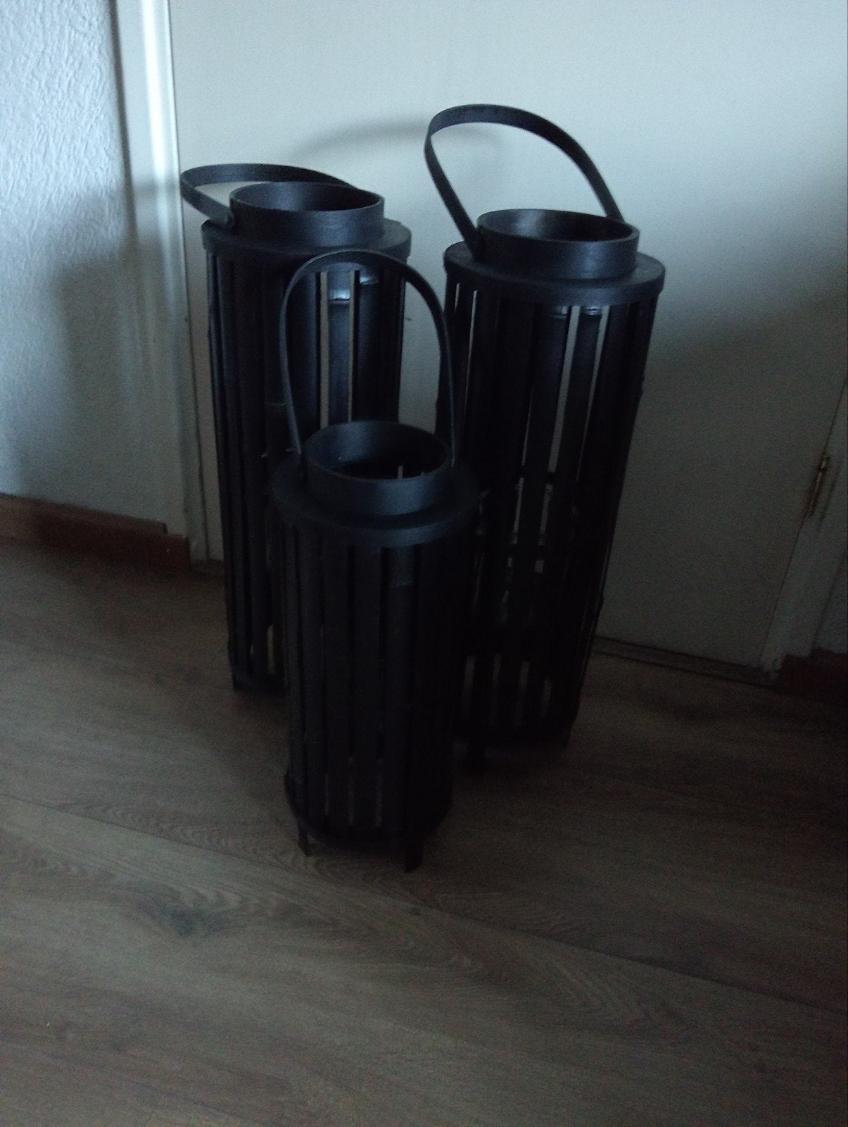 Set van 3 zwarte windlichten/lantaarns, Windlicht, Zwart, Ophalen of Verzenden, Zo goed als nieuw