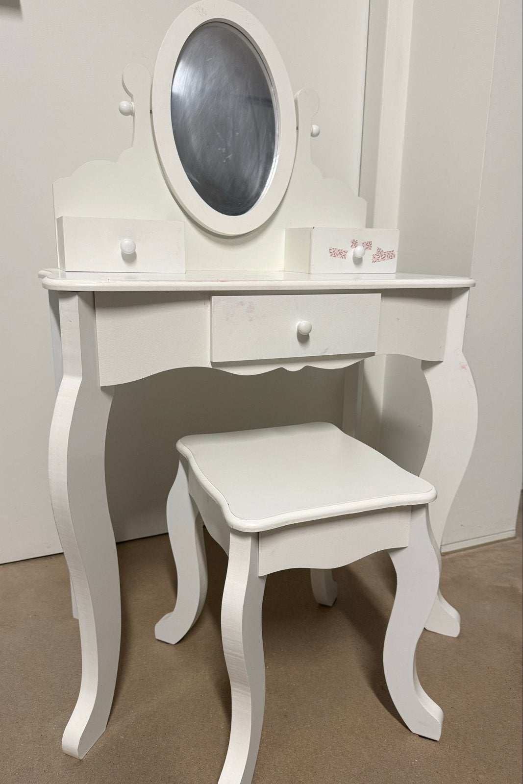 Witte kaptafel met spiegel en krukje voor kinderen, Ophalen, Gebruikt, Tafel(s) en Stoel(en)