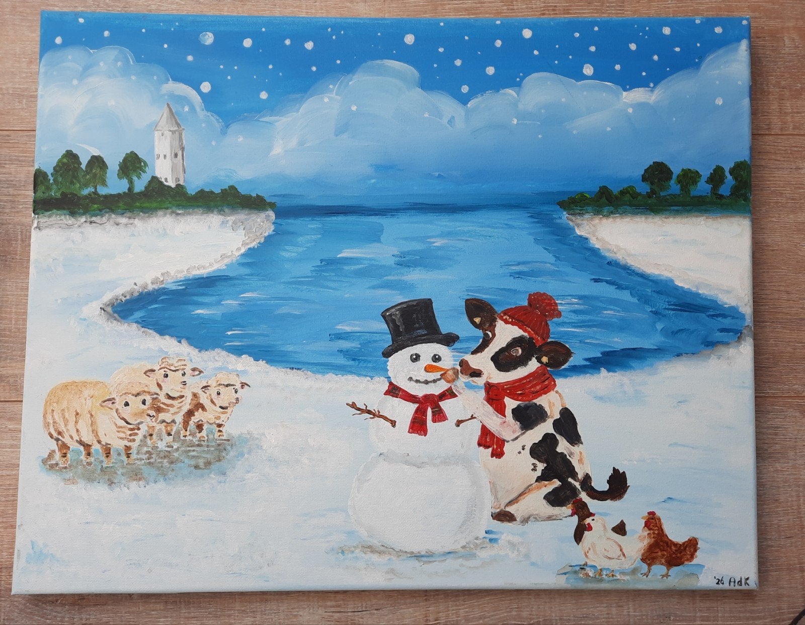 Grappig tafereel Nieuwkoopse Plassen - Acryl op doek, Landschap, Acrylverf, Handgeschilderd, Ophalen of Verzenden