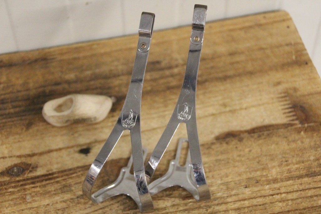 Campagnolo C-Record / Chorus toe clips / M / vintage race, Fietsen en Brommers, Fietsonderdelen, Crankstel of Pedalen, Gebruikt
