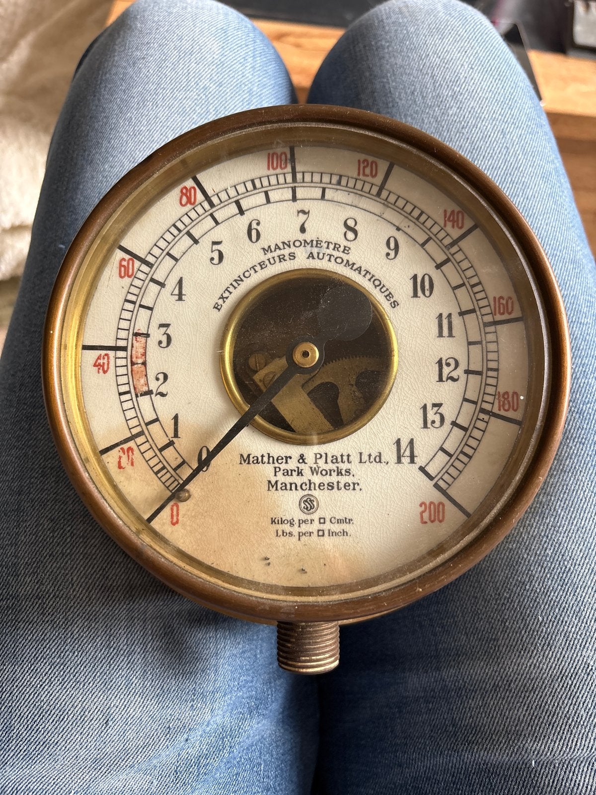 Antieke Messing Manometer / Drukmeter - Mather & Platt (18 c, Ophalen of Verzenden