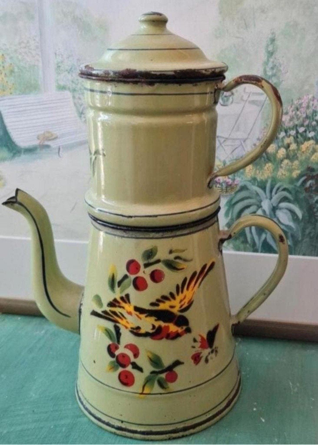 Antieke emaille koffiepot/Cafetiere, Antiek en Kunst, Antiek | Emaille, Ophalen of Verzenden