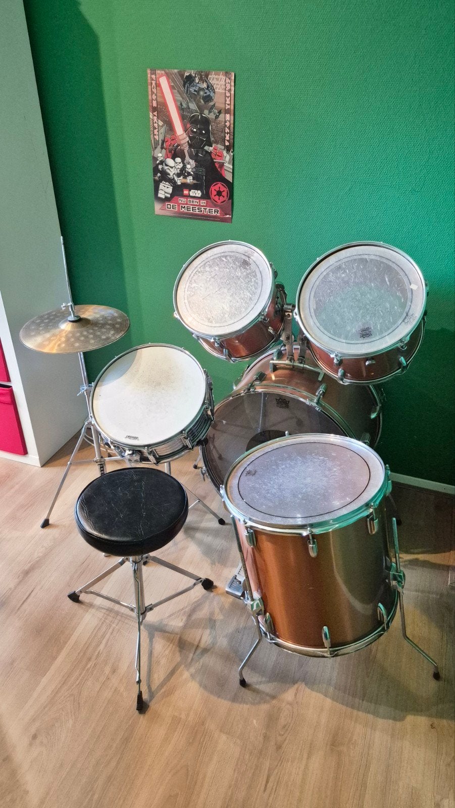 Maya drumstel met Remo vellen en krukje, Ophalen, Gebruikt, Overige merken