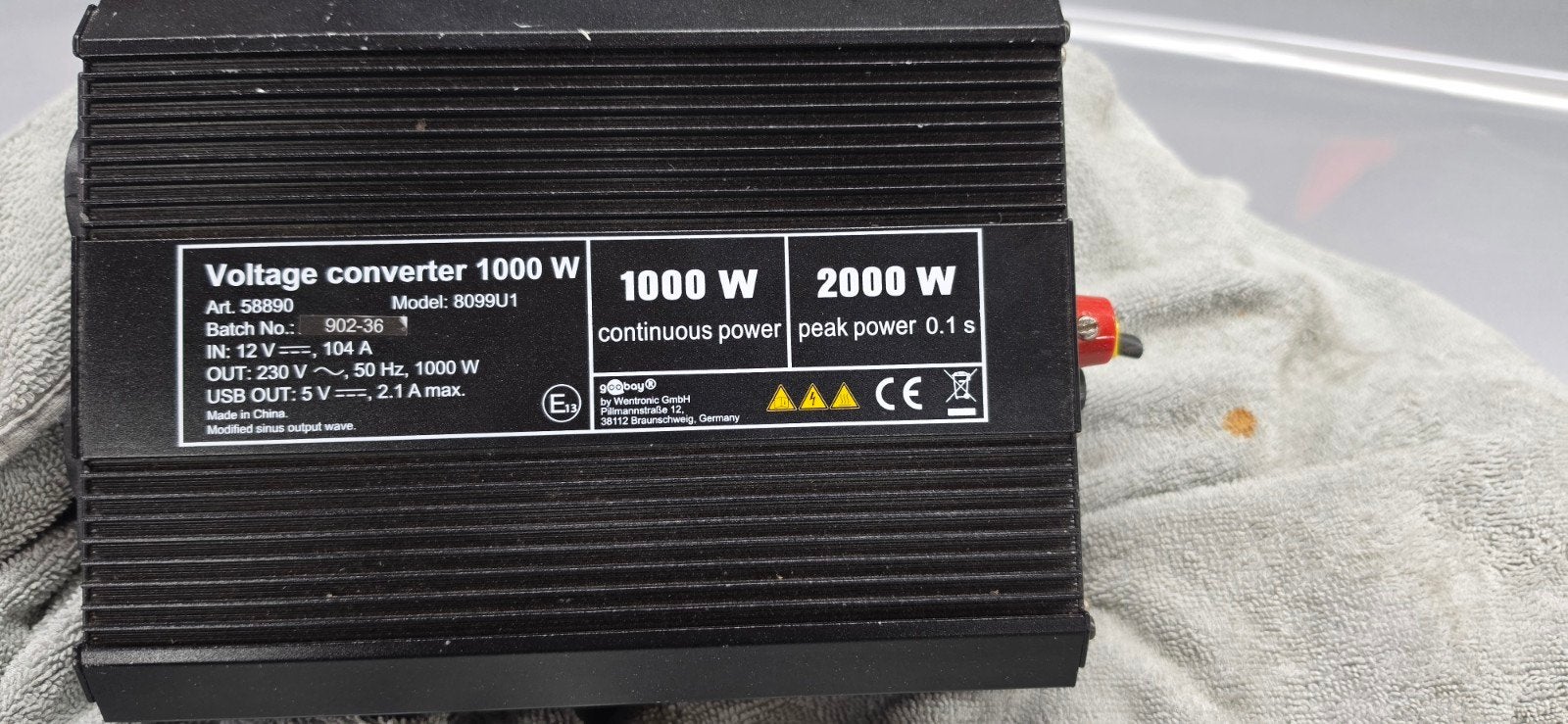 Voltage omvormer 1000W continu, 2000W piek, Ophalen of Verzenden, Gebruikt